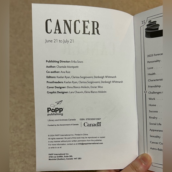 Astrology 2025 Book CANCER(6/21-7/21) Paperback By Chantale Montpetit - Picture 8 of 14
